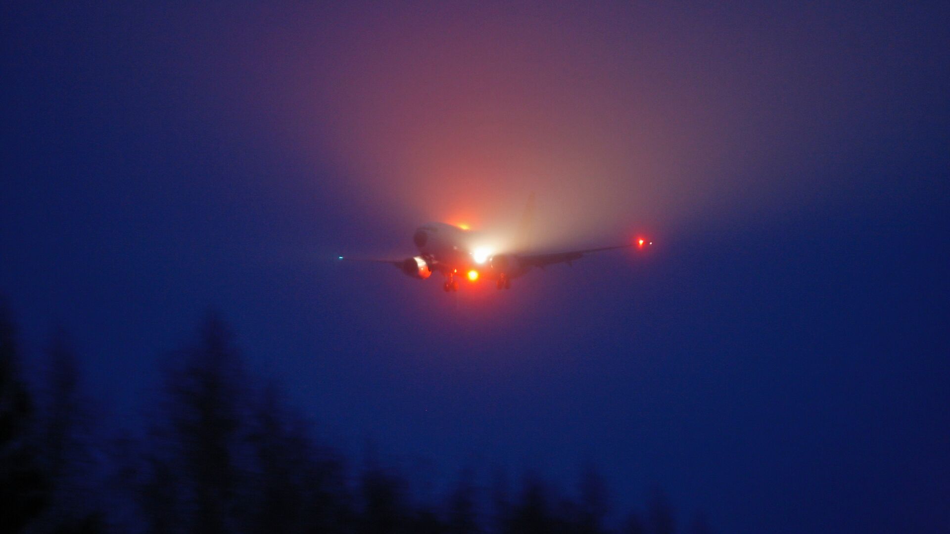 Самолет совершает посадку  в туманe - РИА Новости, 1920, 28.11.2021