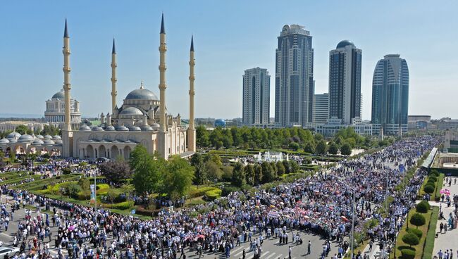 Митинг в Грозном в поддержку мусульман народа рохинджа. 4 сентября 2017