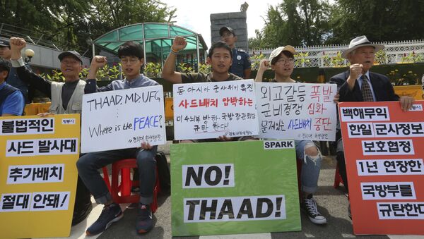 Протесты против развертывания американской системы THAAD в Сеуле, Южная Корея.  29 августа 2017