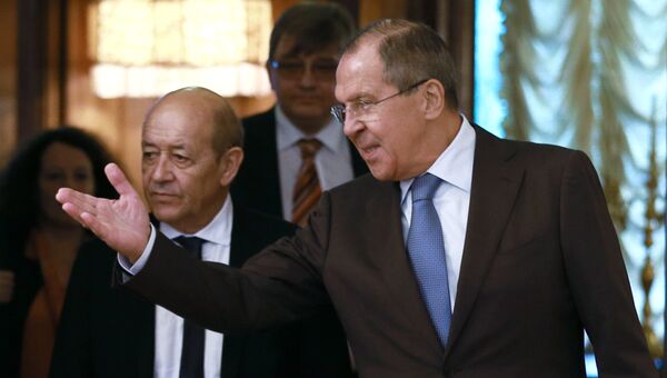 Министр иностранных дел России Сергей Лавров и министр иностранных дел Франции Жан-Ив Ле Дриан во время встречи. 8 сентября 2017