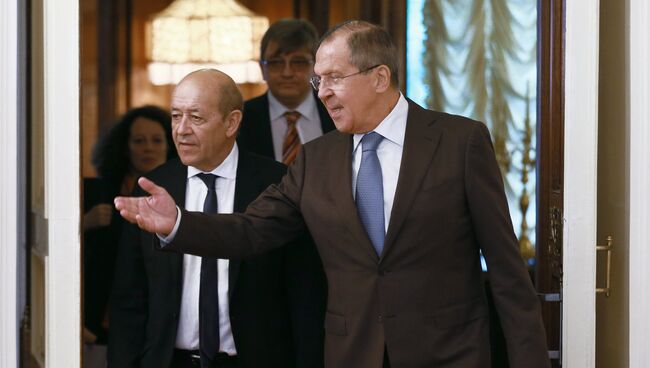 Министр иностранных дел России Сергей Лавров и министр иностранных дел Франции Жан-Ив Ле Дриан во время встречи. 8 сентября 2017
