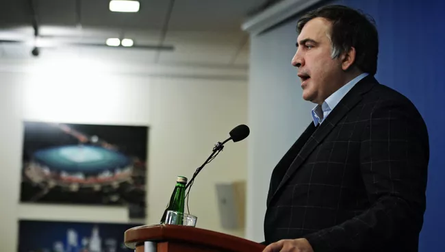 Лидер Движения новых сил, бывший глава Одесской области Михаил Саакашвили на пресс-конференции в Варшаве. 8 сентября 2017
