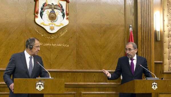 Министр иностранных дел РФ Сергей Лавров и министр иностранных дел Иордании Айман Сафади во время совместной пресс-конференции. 11 сентября 2017