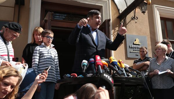 Бывший президент Грузии, экс-губернатор Одесской области Михаил Саакашвили во время пресс-конференции во Львове. Архивное фото