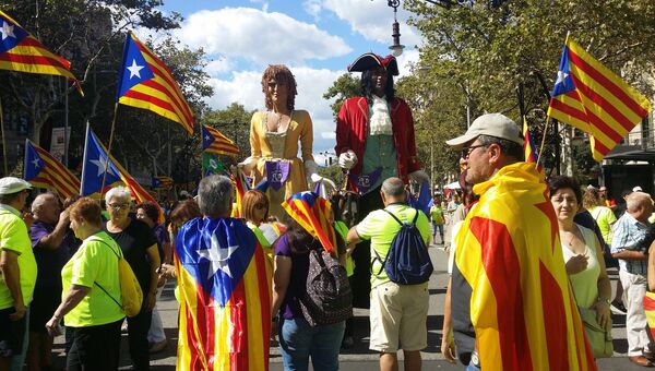 Празднование Национального дня Каталонии в Барселоне. 11 сентября 2017