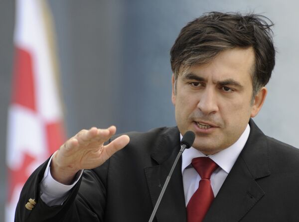 Президент Грузии Михаил Саакашвили на пресс-конференции в Тбилиси