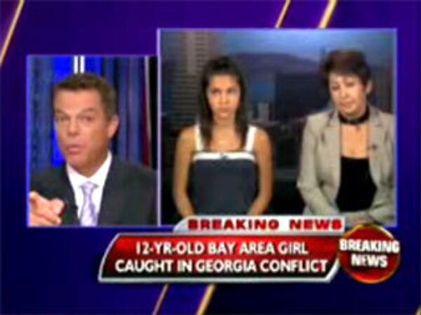 Кадры из интервью телеканалу Fox News в прямом эфире 12-летней осетинки Аманды Кокоевой и ее тети Лоры о бомбежке Цхинвали