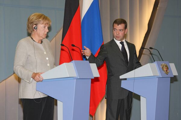 Канцлер Германии Ангела Меркель и президент России Дмитрий Медведев