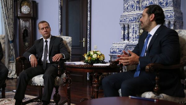 Председатель правительства РФ Дмитрий Медведев и председатель Совета министров Ливана Саад Харири во время встречи. 12 сентября 2017