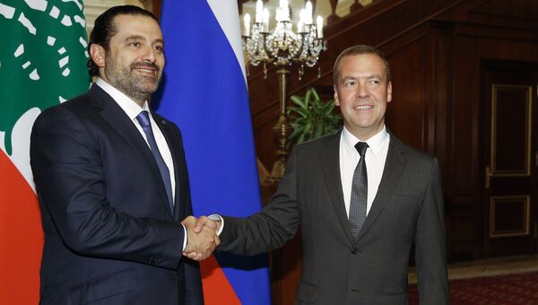 Председатель правительства РФ Дмитрий Медведев и председатель Совета министров Ливана Саад Харири во время встречи. 12 сентября 2017