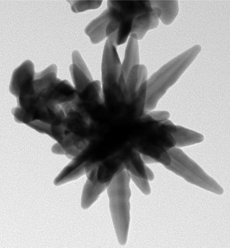 Наночастицы из золота под микроскопом при большом увеличении