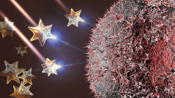 Так художник представляет себе механизм воздействия золотых наночастиц на раковую клетку