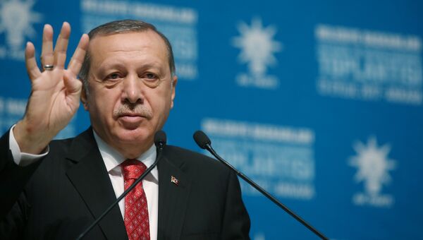 Президент Турции Тайип Эрдоган во время выступления перед мэрами турецких городов в Анкаре