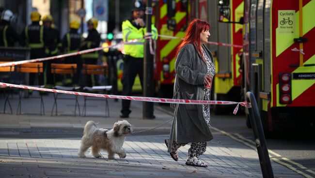 Женщина с собакой у станции метро Parsons Green в Лондоне. 15 сентября 2017