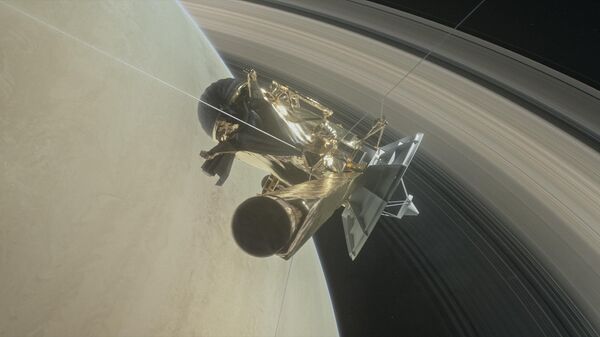 Иллюстрация погружения космического аппарата Кассини в атмосферу Сатурна