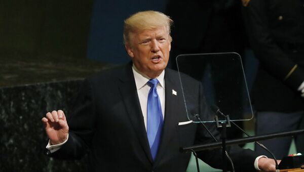 Президент США Дональд Трамп выступает на 72-й сессии Генеральной ассамблеи ООН, Нью-Йорк. 19 сентября 2017