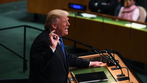 Президент США Дональд Трамп выступает на 72-й сессии Генеральной ассамблеи ООН, Нью-Йорк. 19 сентября 2016