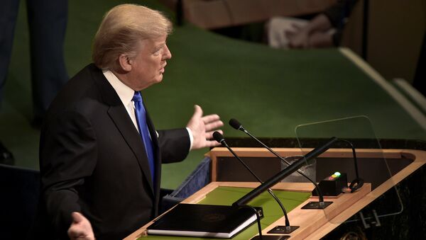 Президент США Дональд Трамп выступает на заседании Генеральной Ассамблеи ООН в Нью-Йорке. 19 сентября 2017
