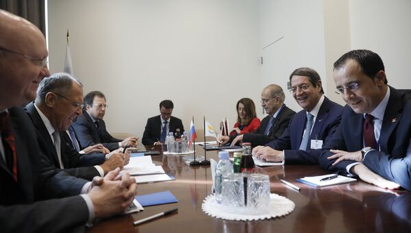 Глава МИД РФ Сергей Лавров и президент Кипра Никос Анастасиадис на полях 72-й сессии Генеральной Ассамблеи ООН. 19 сентября 2017