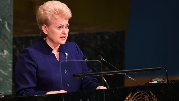 Президент Литвы Даля Грибаускайте во время выступления на заседании Генассамблеи ООН в Нью-Йорке, США. 19 сентября 2017