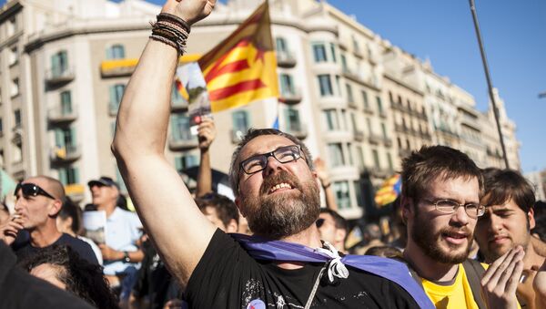 Участники акции протеста в Барселоне