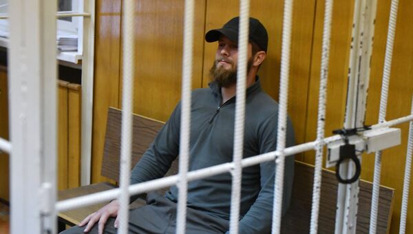 Задержанный активист Христианского государства Юрий Калинин в Хамовническом суде. 21 сентября 2017