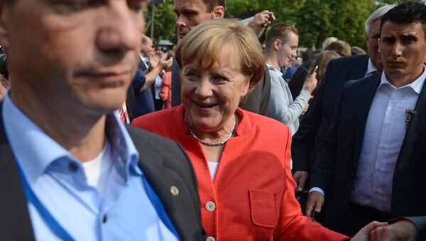 Канцлер Германии Ангела Меркель на встрече с избирателями в Мюнстере