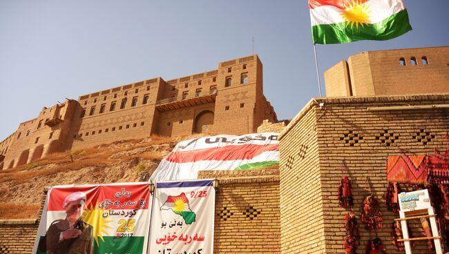Агитационные плакаты, призывающие прийти на участки и проголосовать на референдуме о независимости Иракского Курдистана от Багдада, в Эрбиле