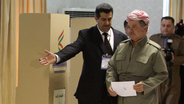 Президент Иракского Курдистана Масуд Барзани в ходе голосования на референдуме о независимости Иракского Курдистана от Багдада, в Эрбиле. 25 сентября 2017