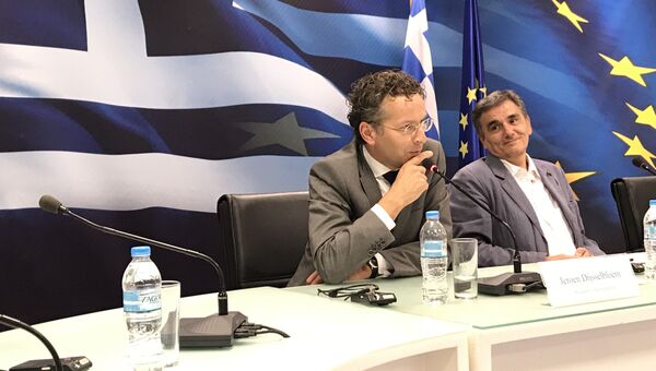 Пресс-конференция председателя Еврогруппы Йеруна Дейсселблума в Афинах