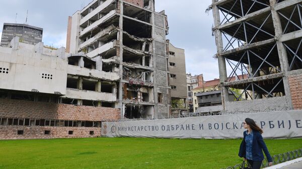 Бывшее здание Министерства обороны, разрушенное после бомбардировки НАТО 1999 года в Белграде. Архивное фото