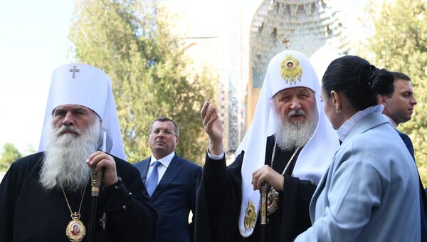 Патриарх Кирилл и митрополит Ташкентский и Узбекистанский Викентий в Самарканде. 30 сентября 2017
