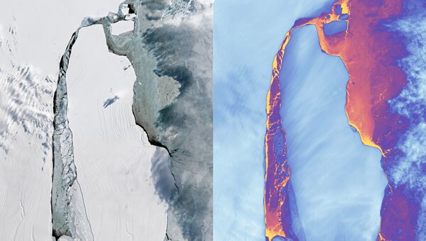 Гигантский айсберг А-68, возникший в результате раскола ледника Ларсена в июле этого года