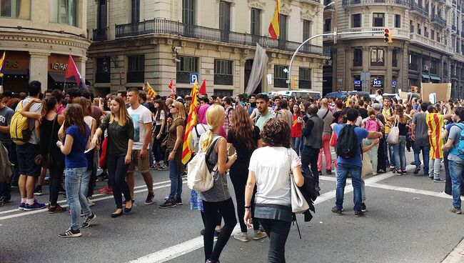 Всеобщая забастовка в Барселоне, Испания. 3 октября 2017