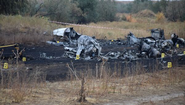 Обломки на месте крушения самолета Ан-28 авиакомпании East Wing около села Междуреченское в Алматинской области Казахстана. 4 октября 2017