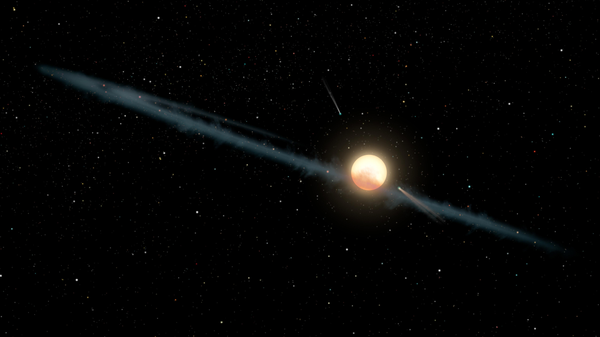 Иллюстрация, на которой изображено гипотетическое неровное кольцо пыли, вращающееся вокруг KIC 846285