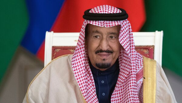 Король Саудовской Аравии Сальман Бен Абдель Азиз Аль Сауд во время пресс-конференции после российско-саудовских переговоров. 5 октября 2017