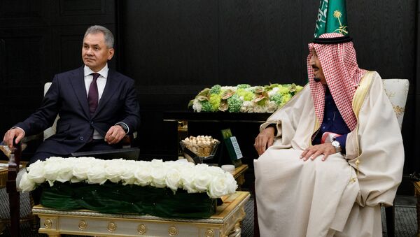 Министр обороны РФ Сергей Шойгу и король Саудовской Аравии Сальман Бен Абдель Азиз Аль Сауд во время встречи. 5 октября 2017