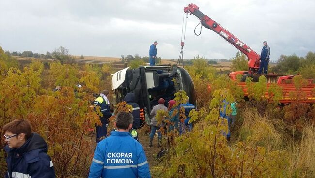 Место ДТП с участием автобуса в Коломенском районе Подмосковья. 6 октября 2017