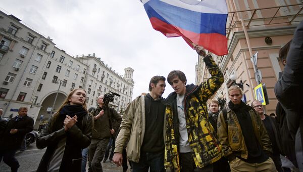 Участники во время несанкционированной акции в Москве. Архивное фото