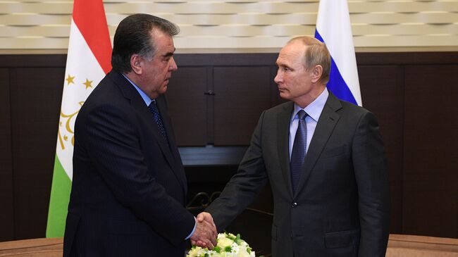 Президент России Владимир Путин и президент Республики Таджикистан Эмомали Рахмон во время встречи. 10 октября 2017
