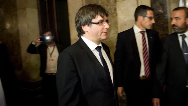Глава Женералитета Карлес Пучдемон перед выступлением перед каталонским парламентом