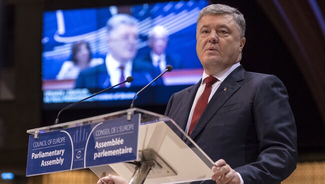 Президент Украины Петр Порошенко во время выступления на заседании ПАСЕ в Страсбурге