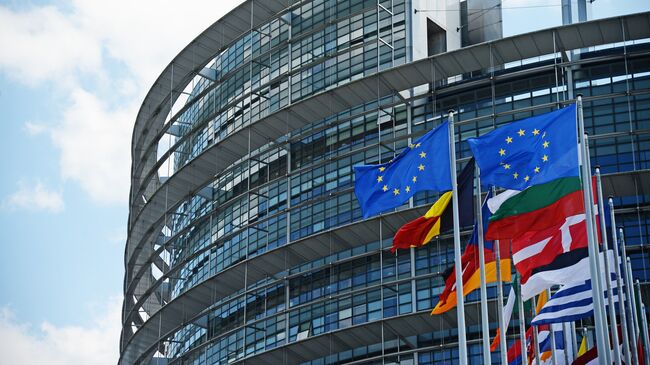 Флаги ЕС у здания Европейского парламента в Страсбурге