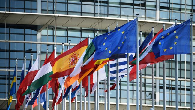 Флаги ЕС у здания Европейского парламента. Архивное фото