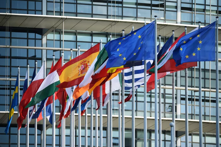 Флаги ЕС у здания Европейского парламента в Страсбурге Флаги ЕС у здания Европейского парламента в Страсбурге