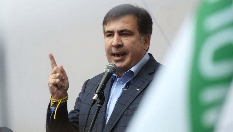 Бывший президент Грузии, экс-губернатор Одесской области Михаил Саакашвили на акции в поддержку политической реформы в Киеве. 17 октября 2017