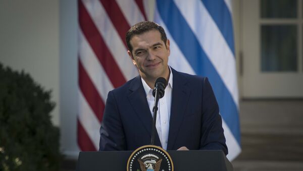 Премьер-министр Греции Алексис Ципрас в Белом доме во время пресс-конференции. 17 октября 2017