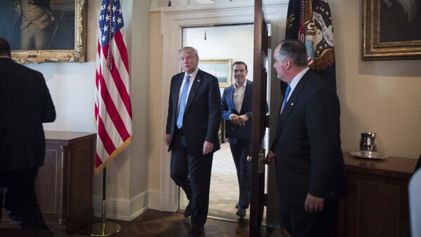 Президент США Дональд Трамп и премьер-министр Греции Алексис Ципрас  во время встречи в Белом доме, США. 17 октября 2017