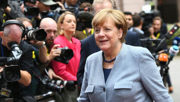 Канцлер ФРГ Ангела Меркель прибыает на саммит ЕС в Брюсселе. 19 октября 2017